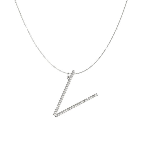 SILVER NECKLACE WITH CRYSTALS INITIAL SWAKAV22 PENDANT